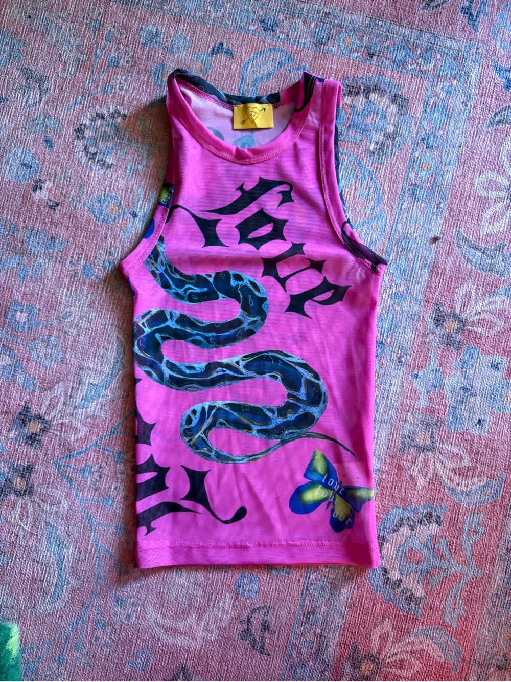 Juliet Johnstone Pink Mesh Tank Top Snake Love